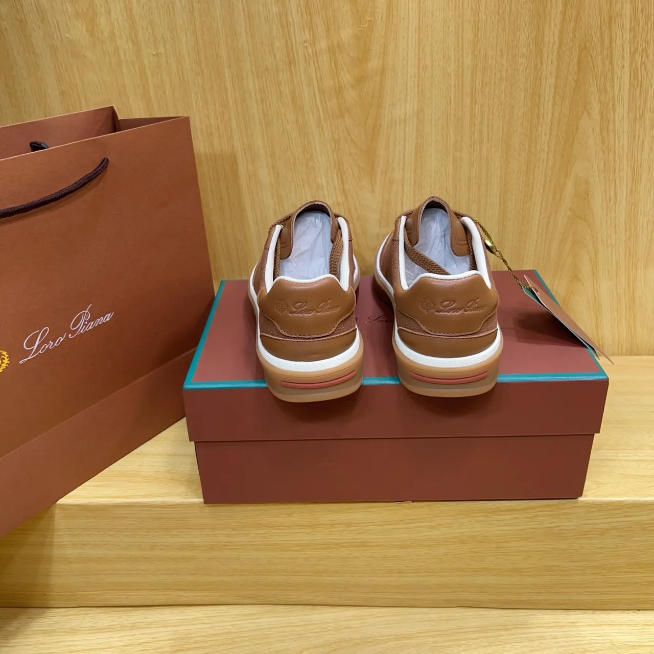 Loro Piana Brown Leather and Textile Low-Top Lifestyle Sneaker