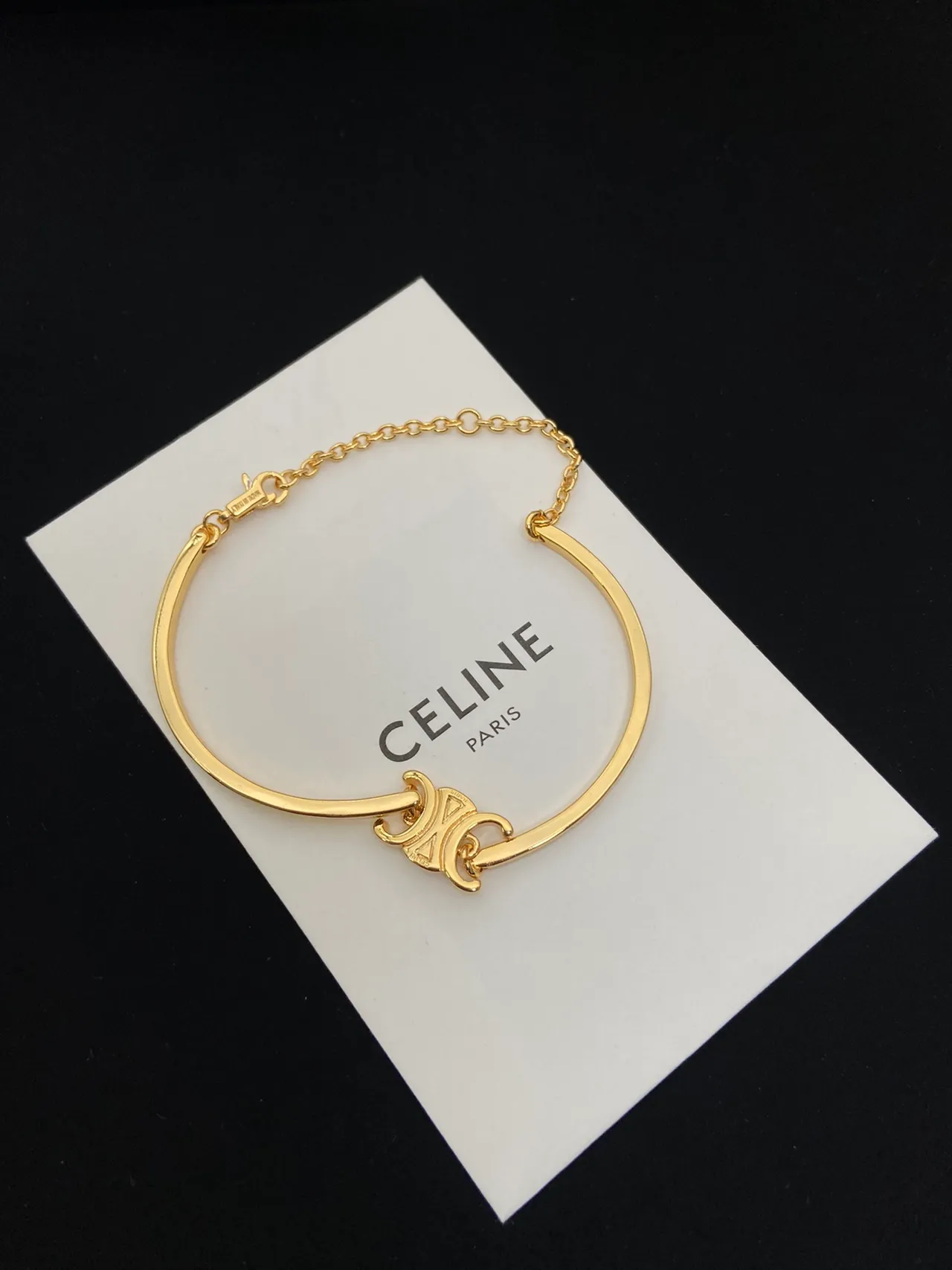 Celine Ava Gold Black Open Bangle Bracelet