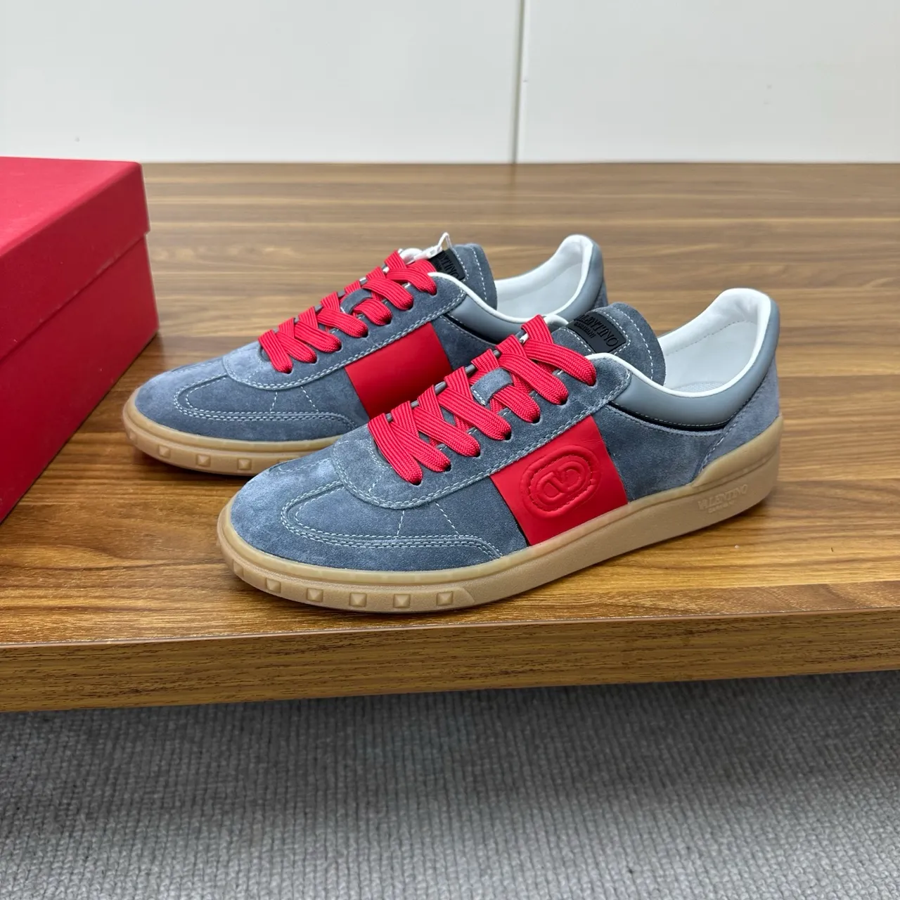 Valentino VLTN Suede Gray and Red Lifestyle Sneakers