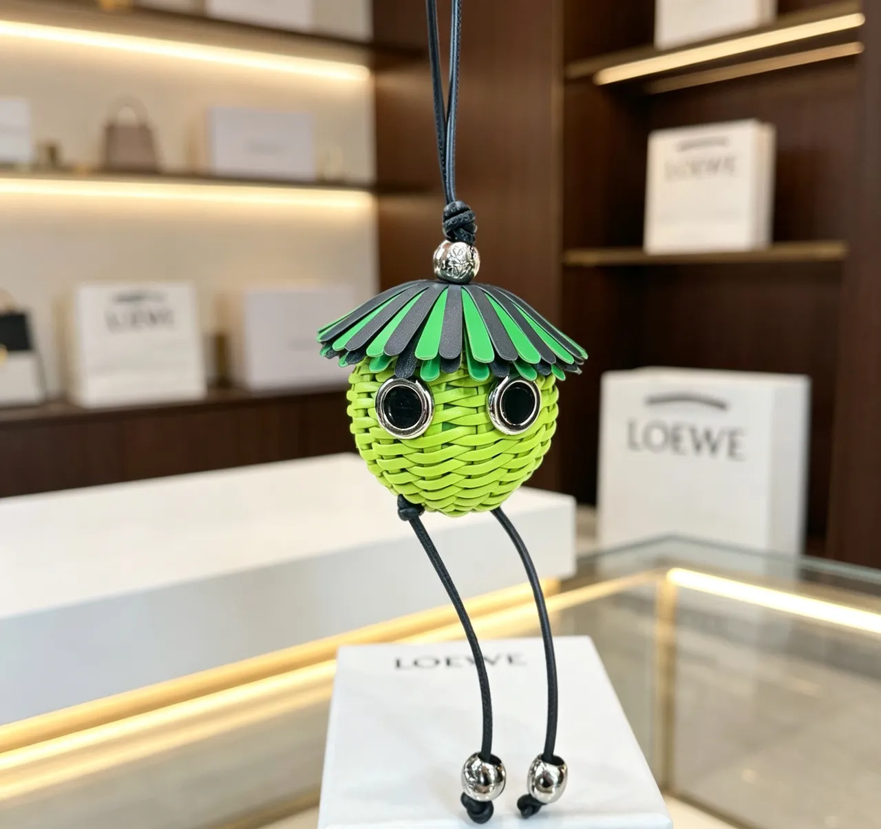 Loewe Green Black Woven Lime Sphere Fringed Cap Handbag