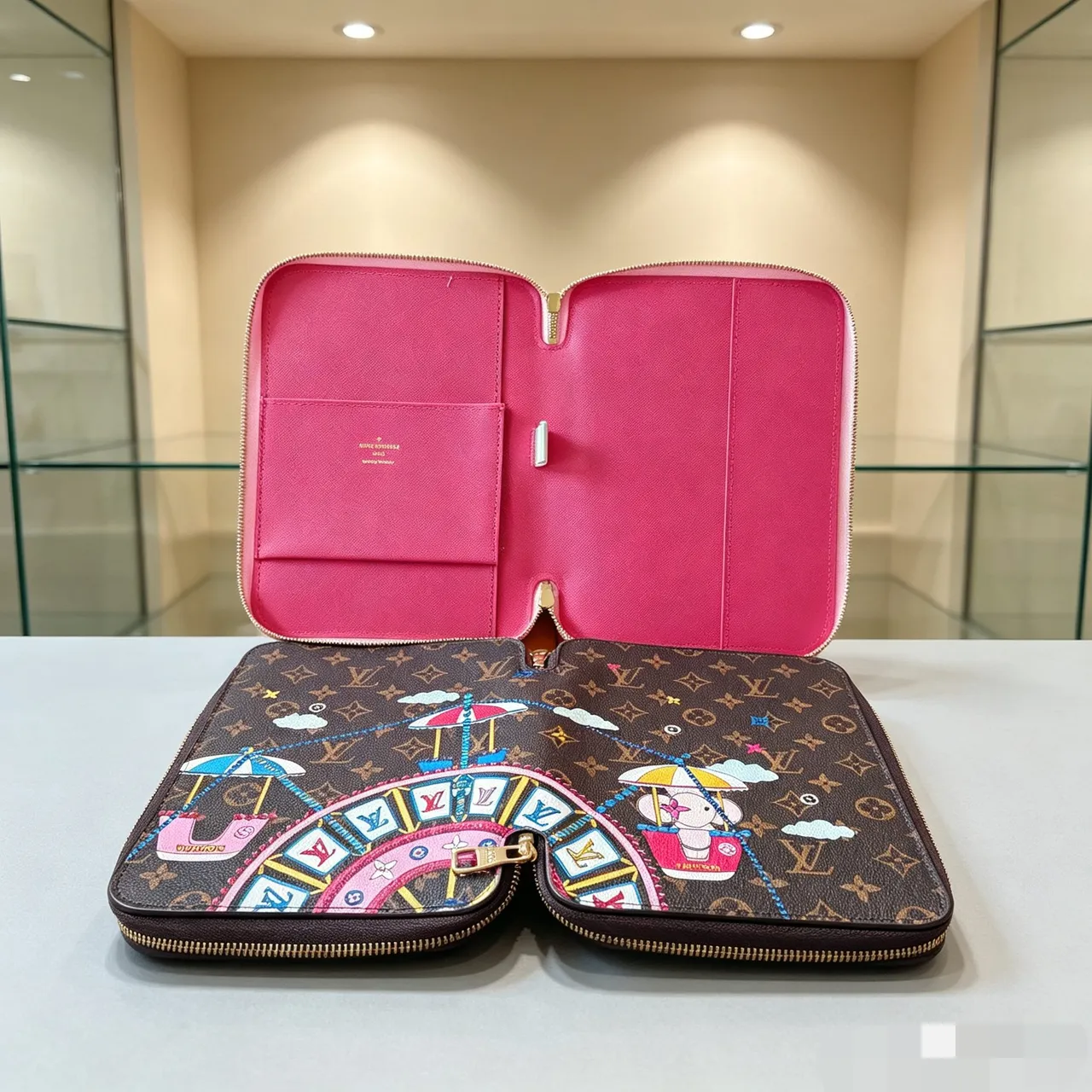 Louis Vuitton Brown Pink Zippered Rectangular Case Monogram Canvas Handbag