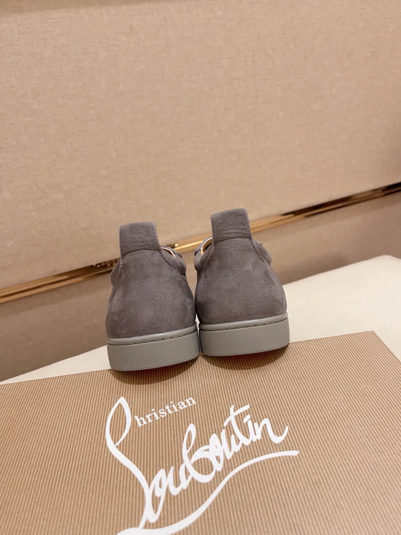 Christian Louboutin Gray Silver Suede Upper Spiked Toe Cap Lifestyle Sneakers