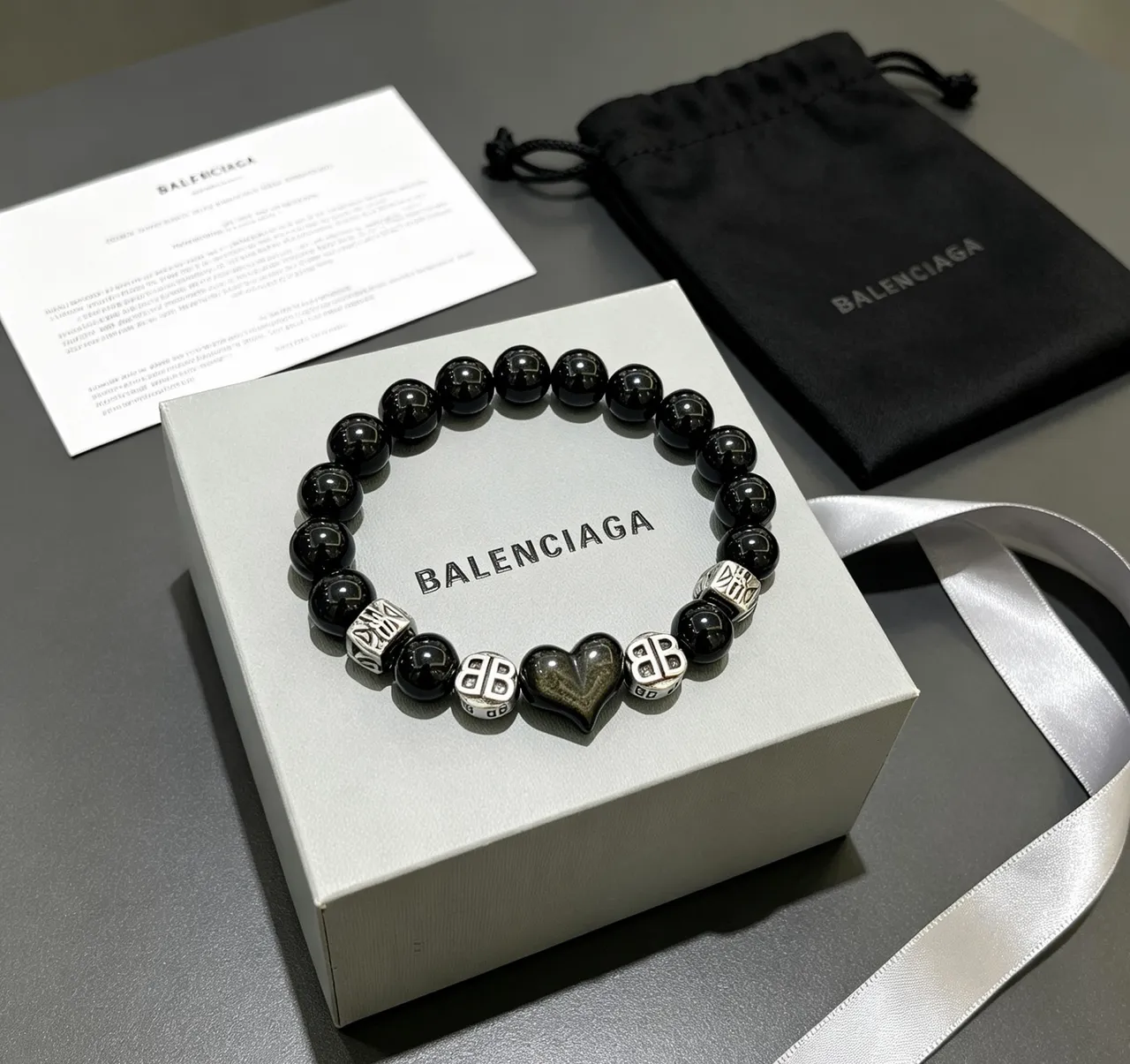 Balenciaga Black Bead and BB Charm Bracelet