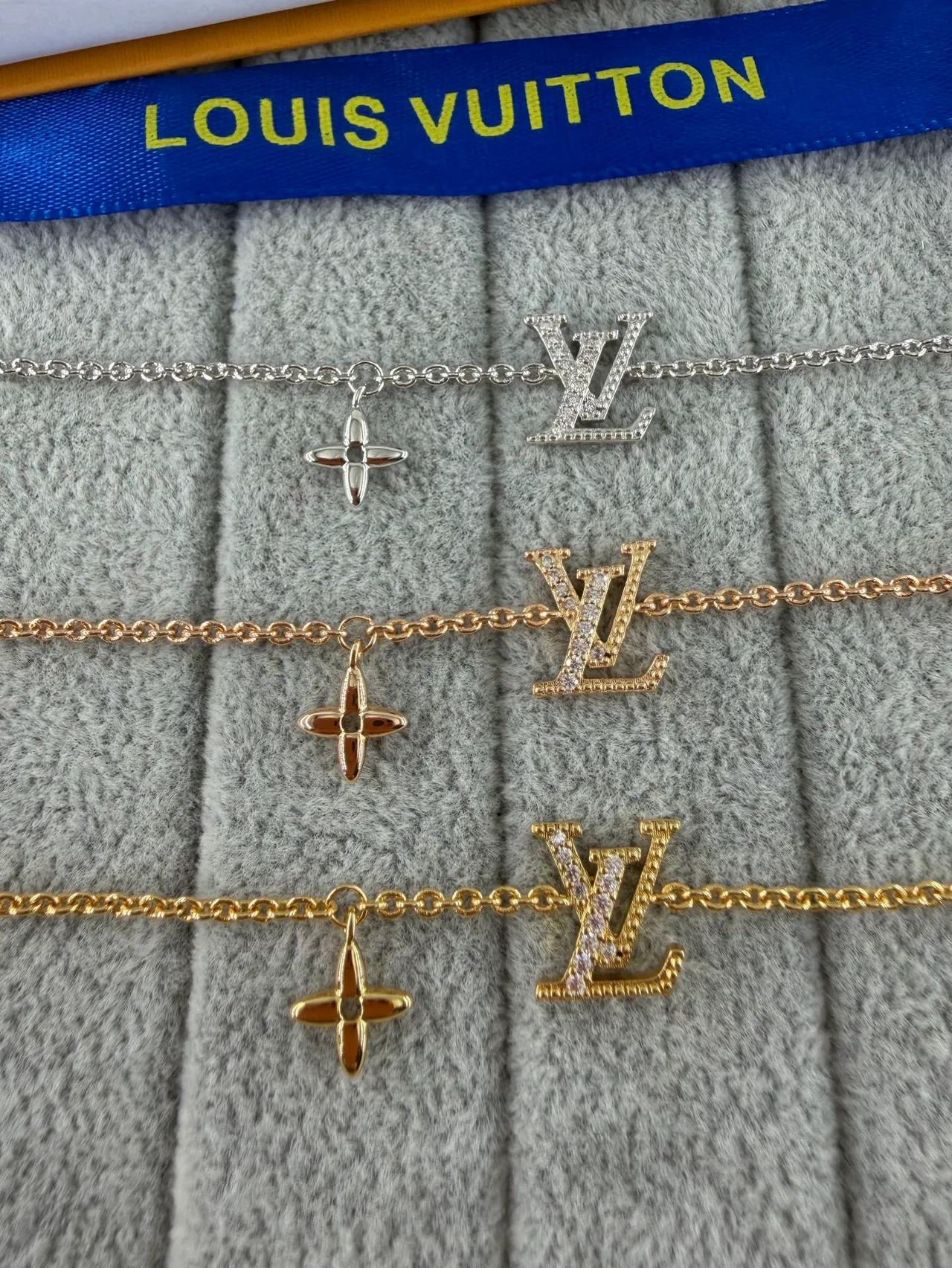 Louis Vuitton Iconic Monogram Gold Silver Chain Pavé-Crystal LV Logo Bracelet