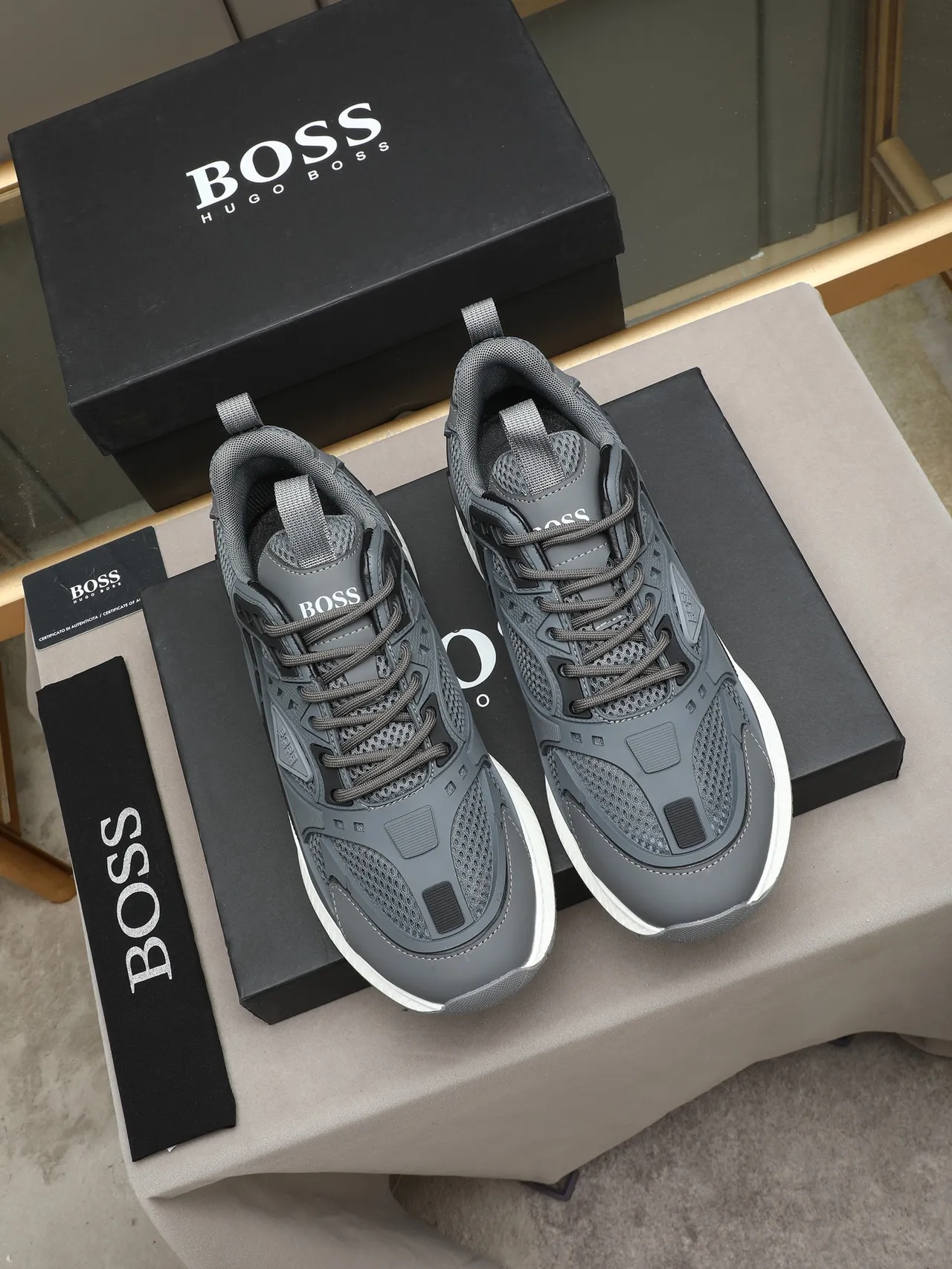 Hugo Boss Gray and White Platform Lifestyle Sneaker