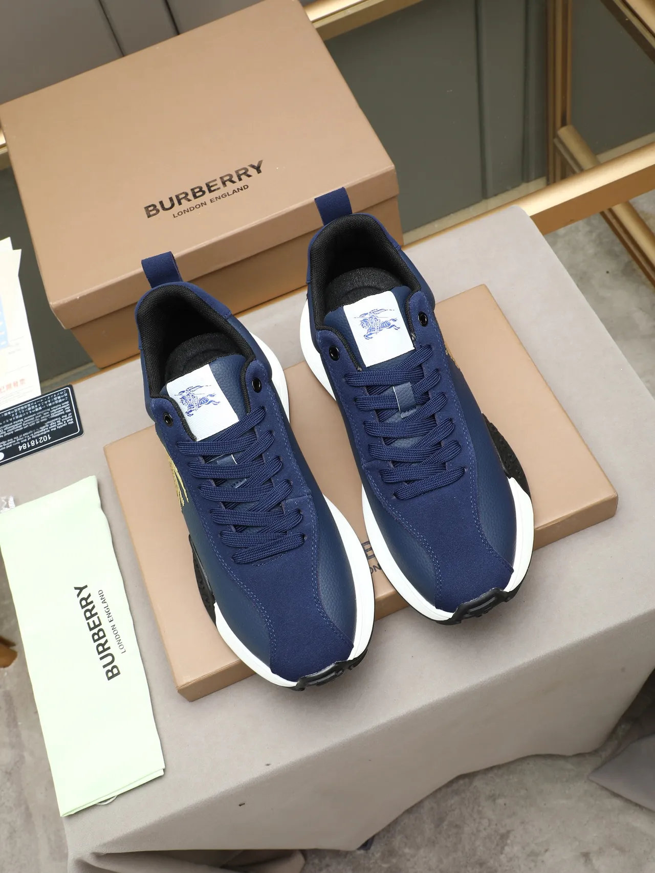 Burberry Knight Navy Leather Chunky Sneakers