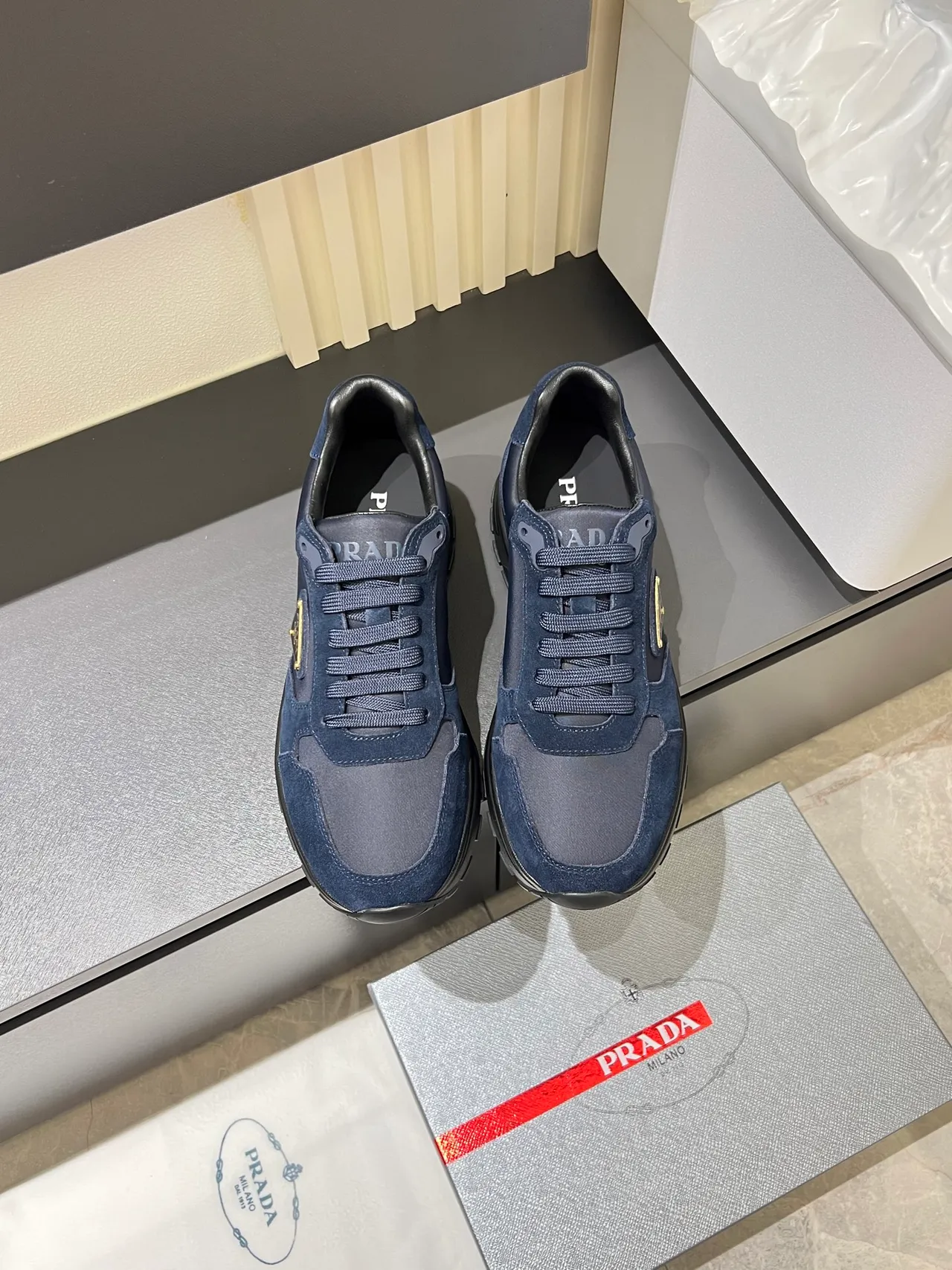 Prada Cloudbust Navy Blue Suede and Leather Lifestyle Sneakers
