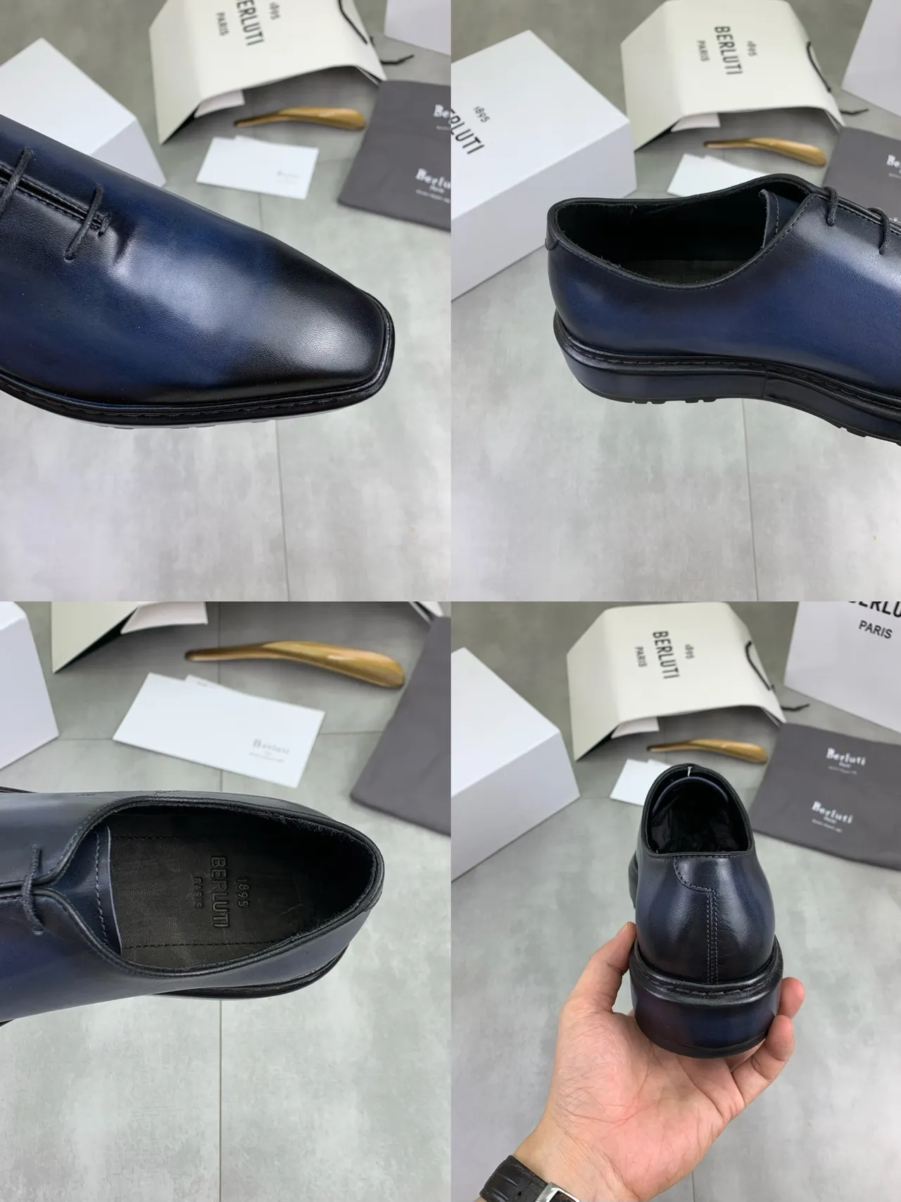 Berluti Gradient Blue-to-Black Leather Oxford Shoes