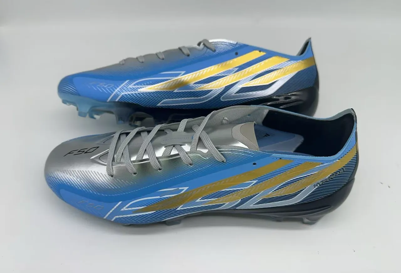 Adidas F50 Metallic Silver Blue Gold Firm-Ground Soccer Shoes
