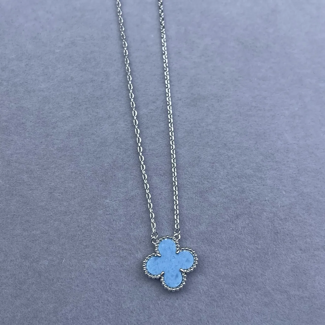 Blue Gold Four-Leaf Clover Pendant Enamel-Filled Necklace