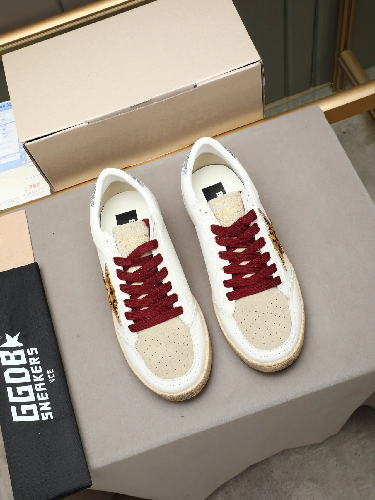 Golden Goose Ball Star White Leopard Star Lifestyle Sneakers
