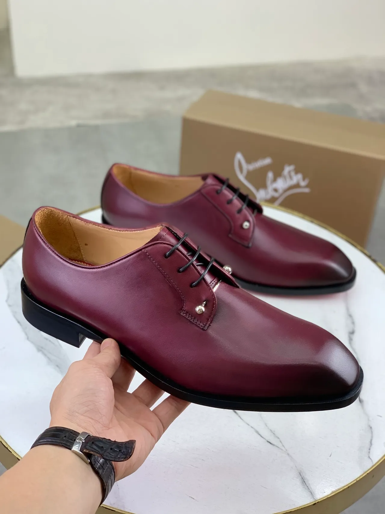 Christian Louboutin Burgundy Leather Oxford Shoes