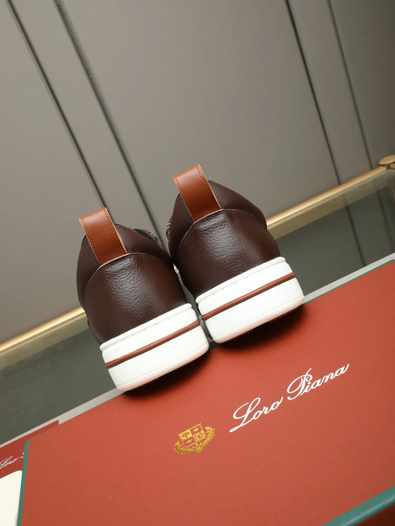 Loro Piana Brown Leather Low-Top Sneaker