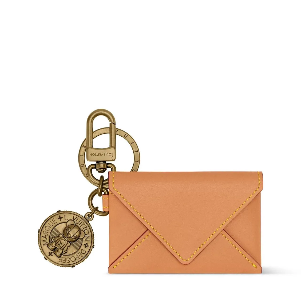 Louis Vuitton Beige Yellow Envelope-Flap Design Contrasting Stitching Coin Purse