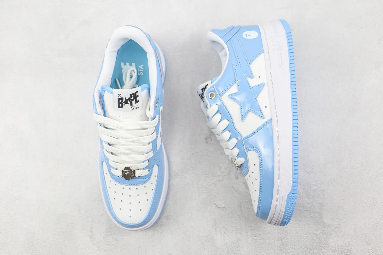 A Bathing Ape BAPE STA Light Blue Patent Leather Lifestyle Sneakers