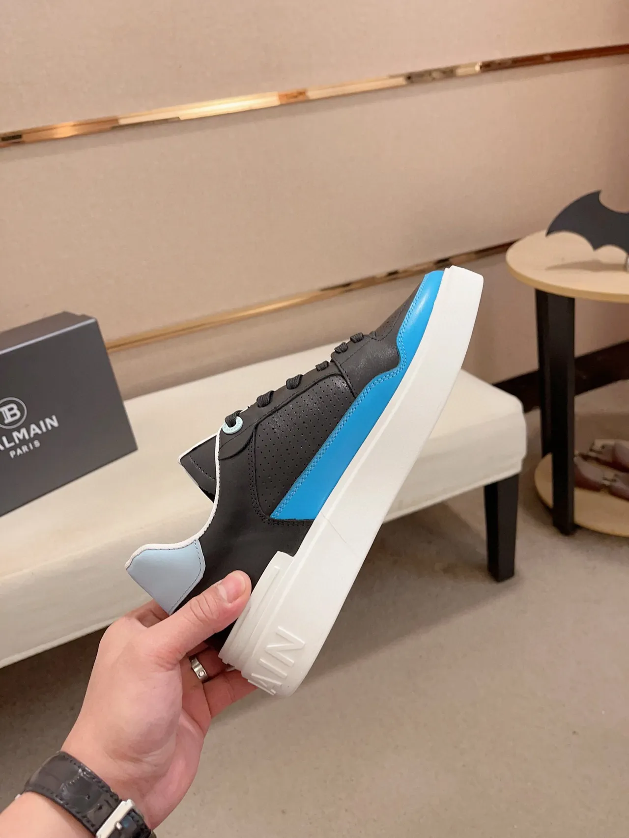 Balmain B-Court Black and Blue Platform Lifestyle Sneakers