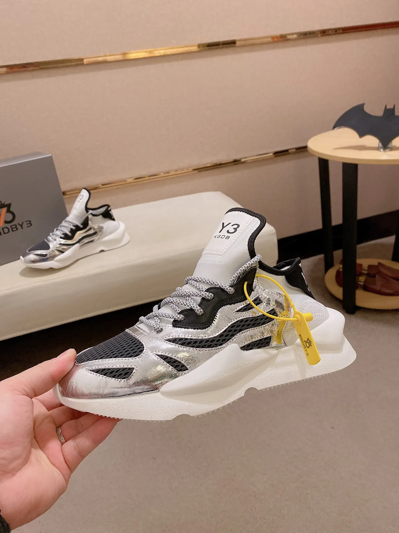 Y-3 KOB Metallic Silver Black Chunky Sneakers