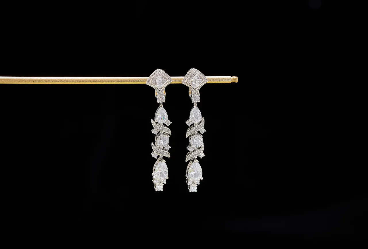 Silver White Dangling Multi-Stone Earrings