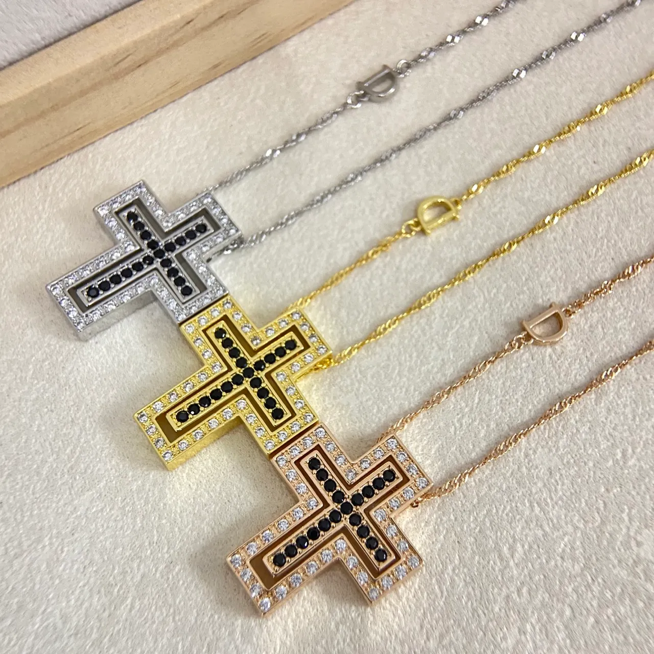 Gold-Tone Crystal-Encrusted Geometric Cross Necklaces