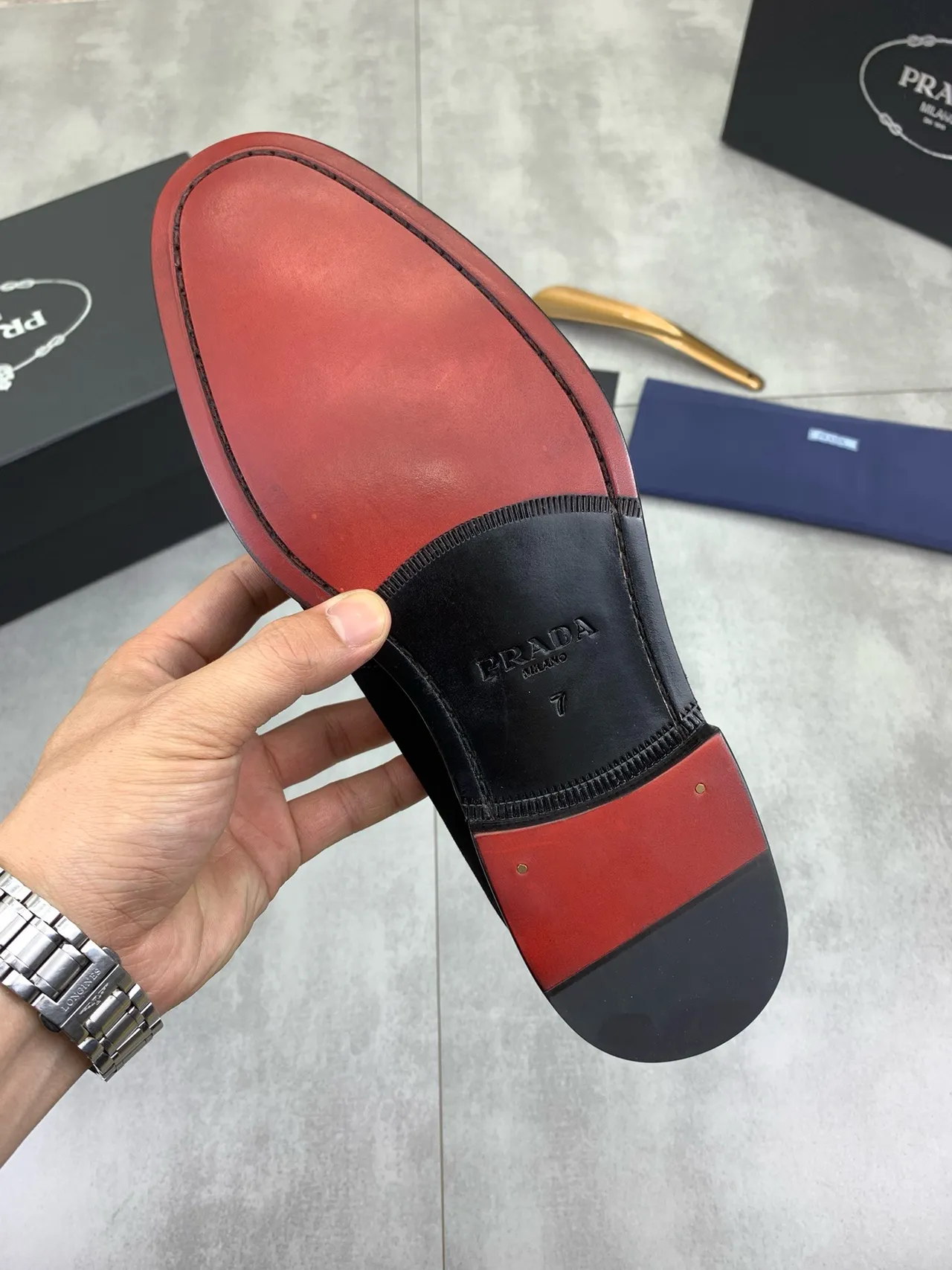 Prada Loafer Black Suede Upper Leather Strap Loafer