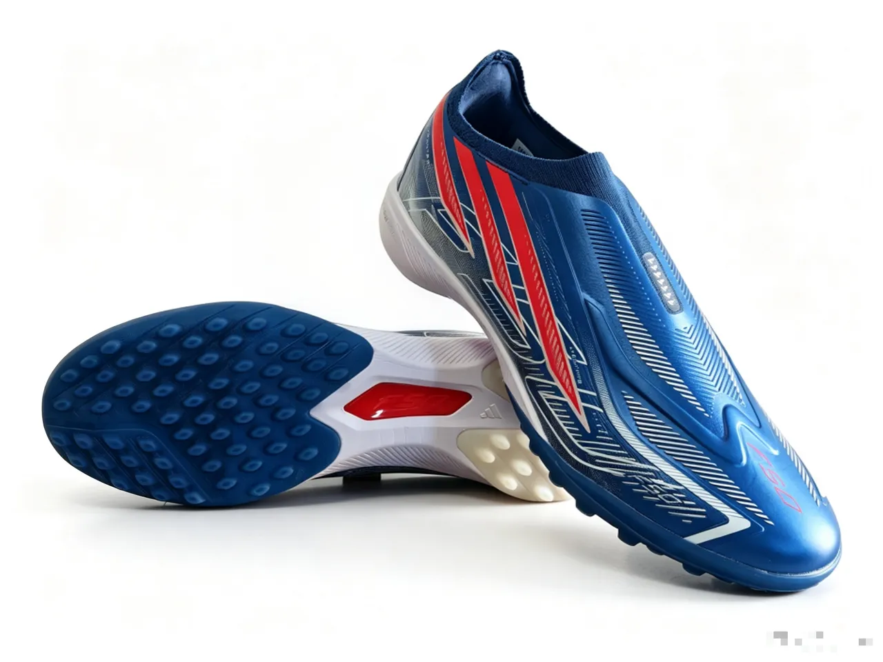 Adidas Blue Red Sock-Fit Upper Conical Studs Turf Soccer Shoes