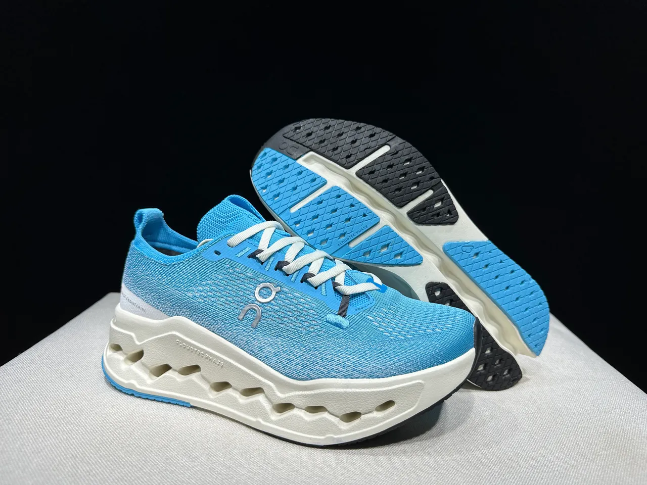 On Blue White Engineered Knit Upper CloudTec Phase Midsole Running Shoes