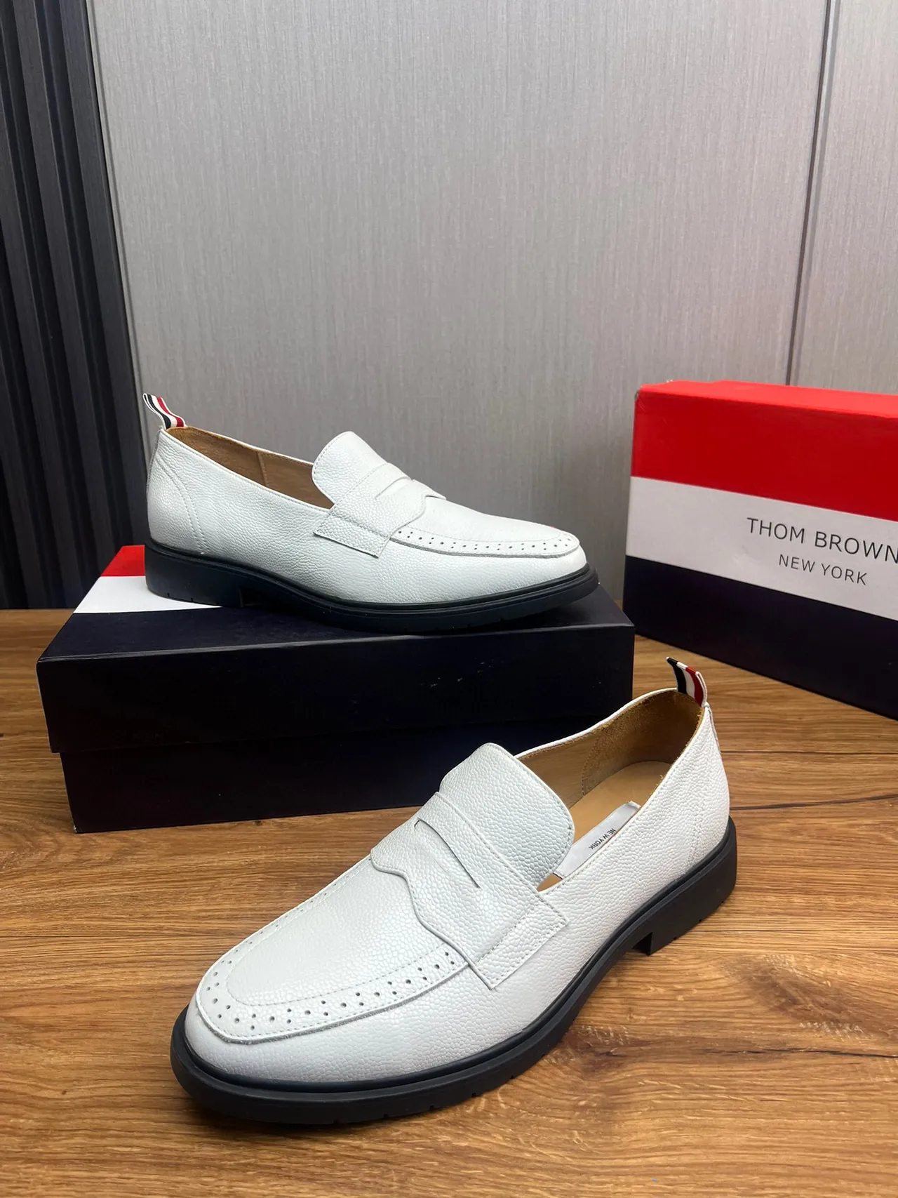 Thom Browne Penny Loafer White Textured Leather Loafers