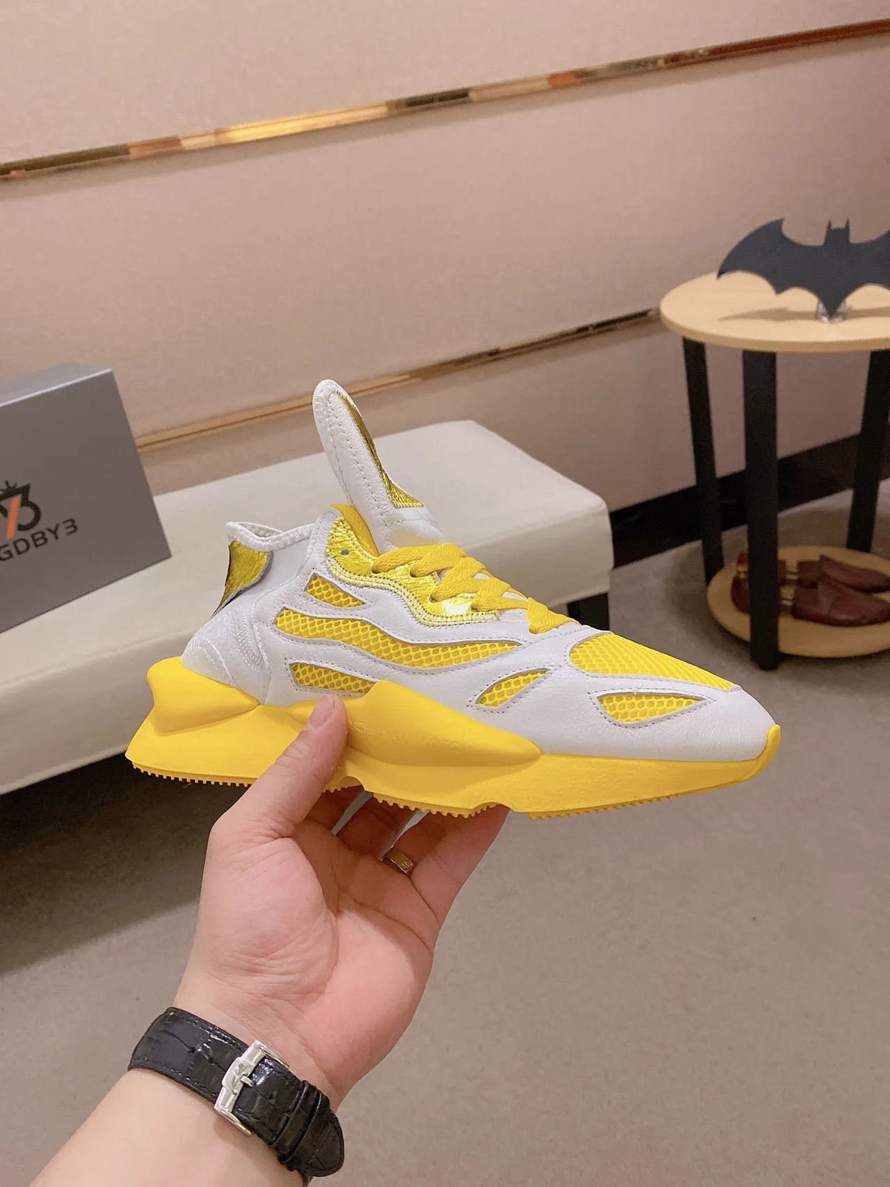 Y-3 Runner White and Yellow Chunky Sneakers