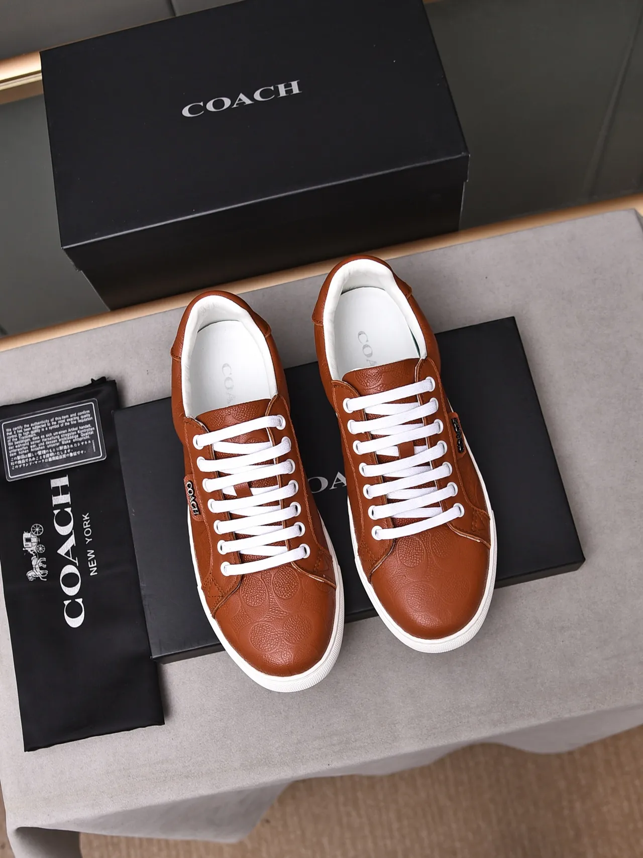 Coach Embossed C-Circle Leather Brown and White Lifestyle Sneakers
