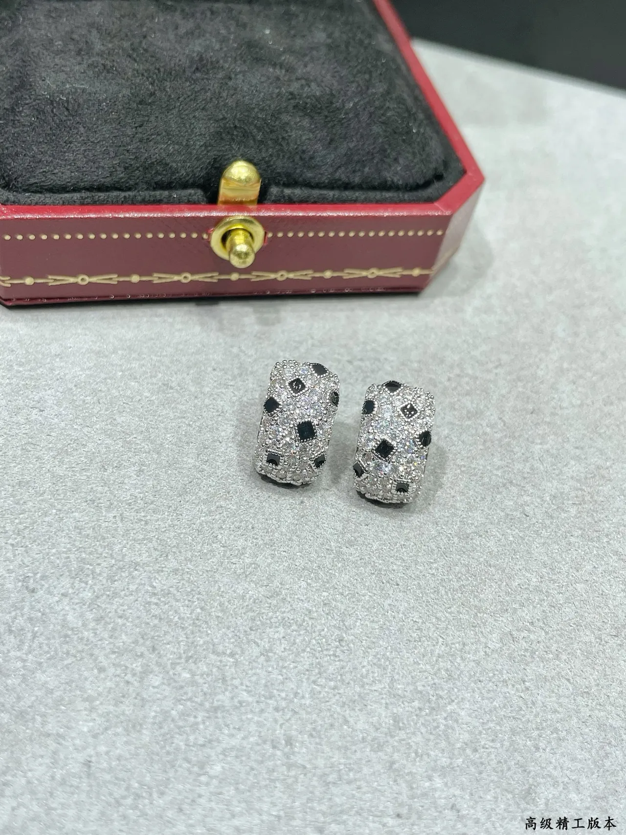 Cartier Silver Black Pavé-Set Geometric Inlays Earrings