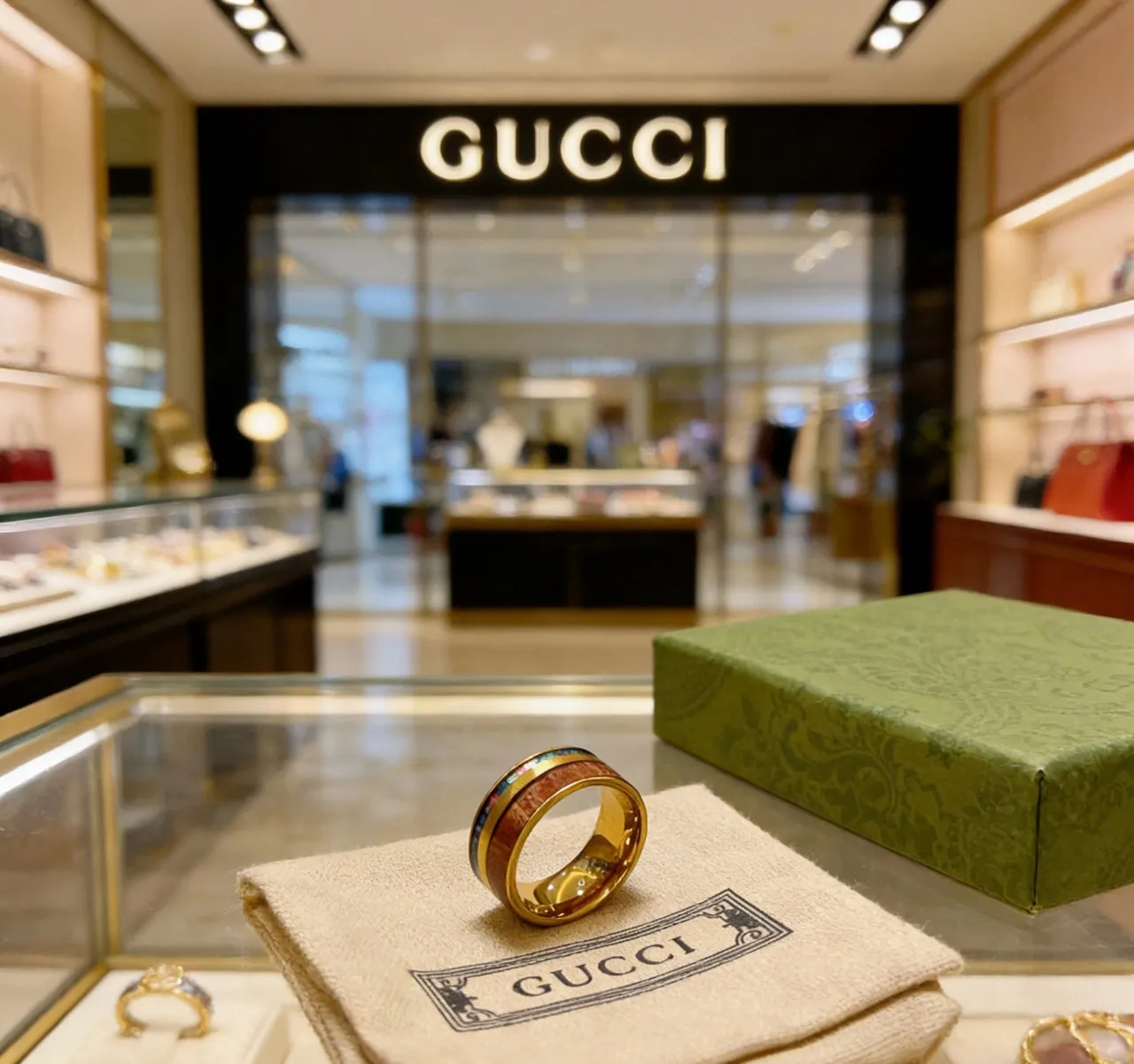 Gucci Gold Multicolor Wide Band Metal Ring