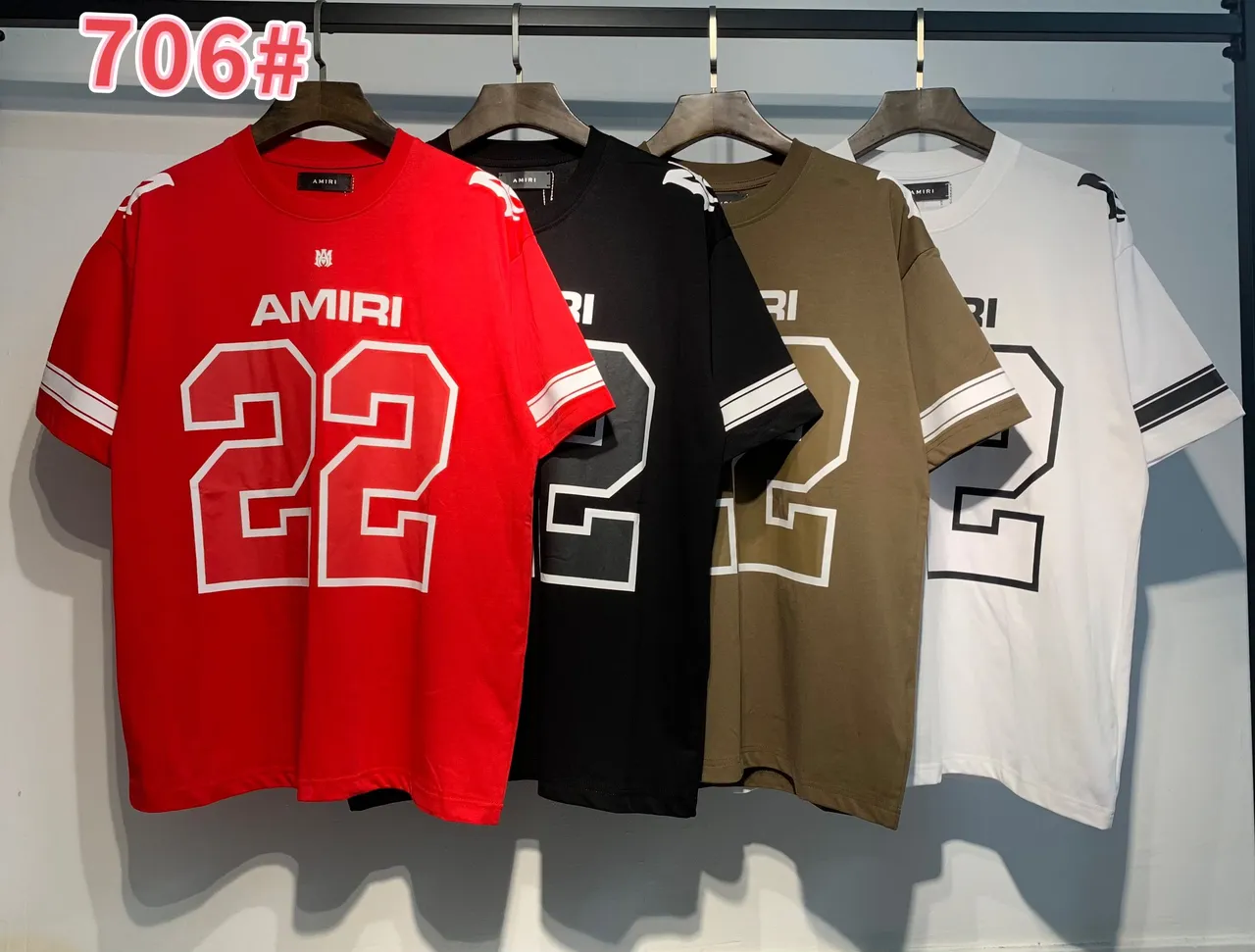 Amiri Red White Oversized Fit Athletic Stripe Sleeves Jersey
