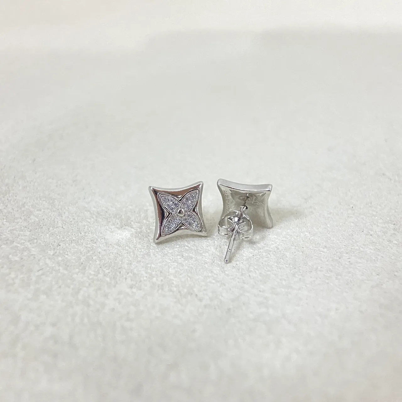 Square Pavé Crystal Four-Petal Floral Stud Earrings