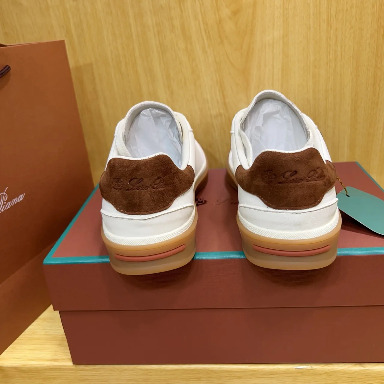 Loro Piana White and Brown Leather Lifestyle Sneaker