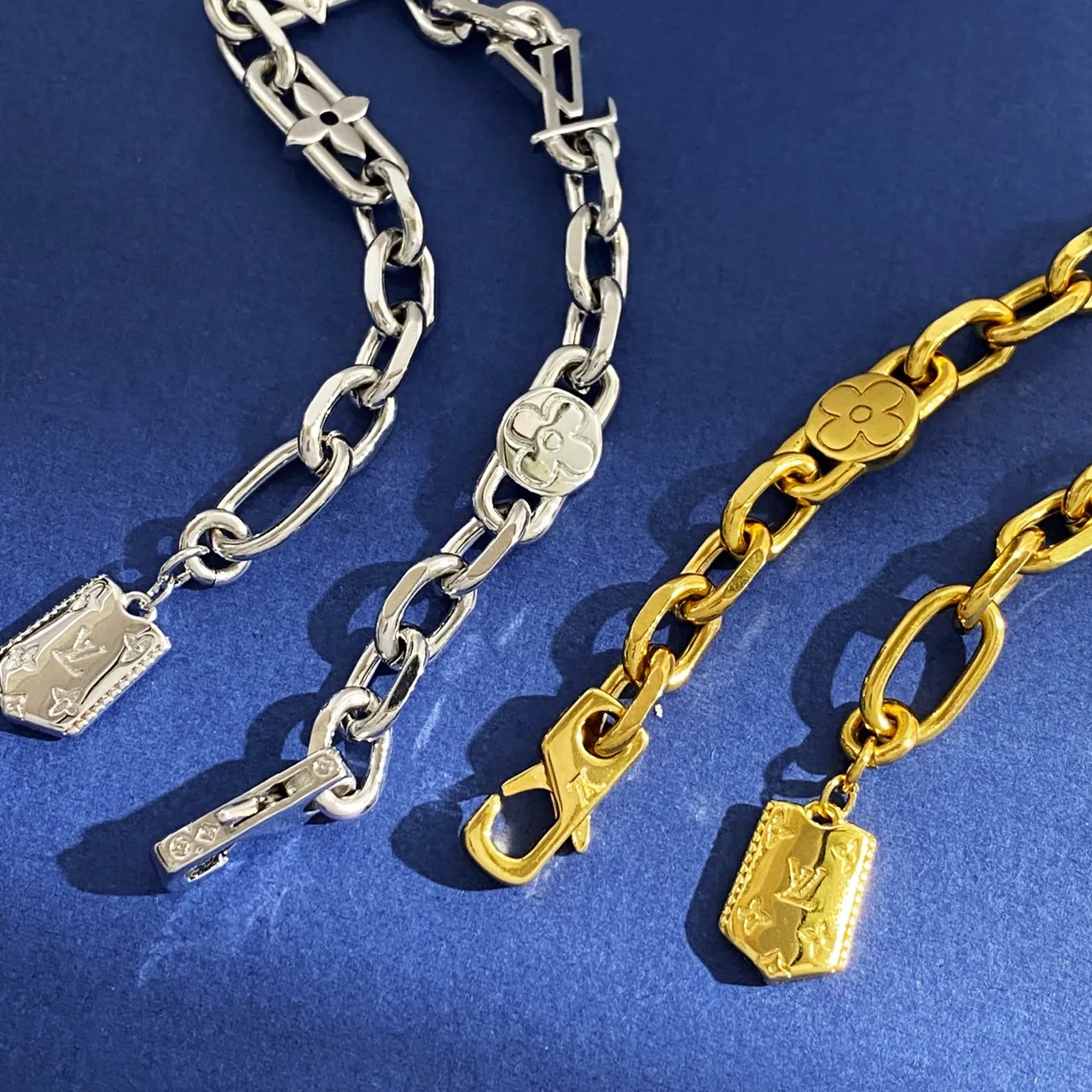 Louis Vuitton Gold Silver Double-Layered Chain Two-Tone Bracelet