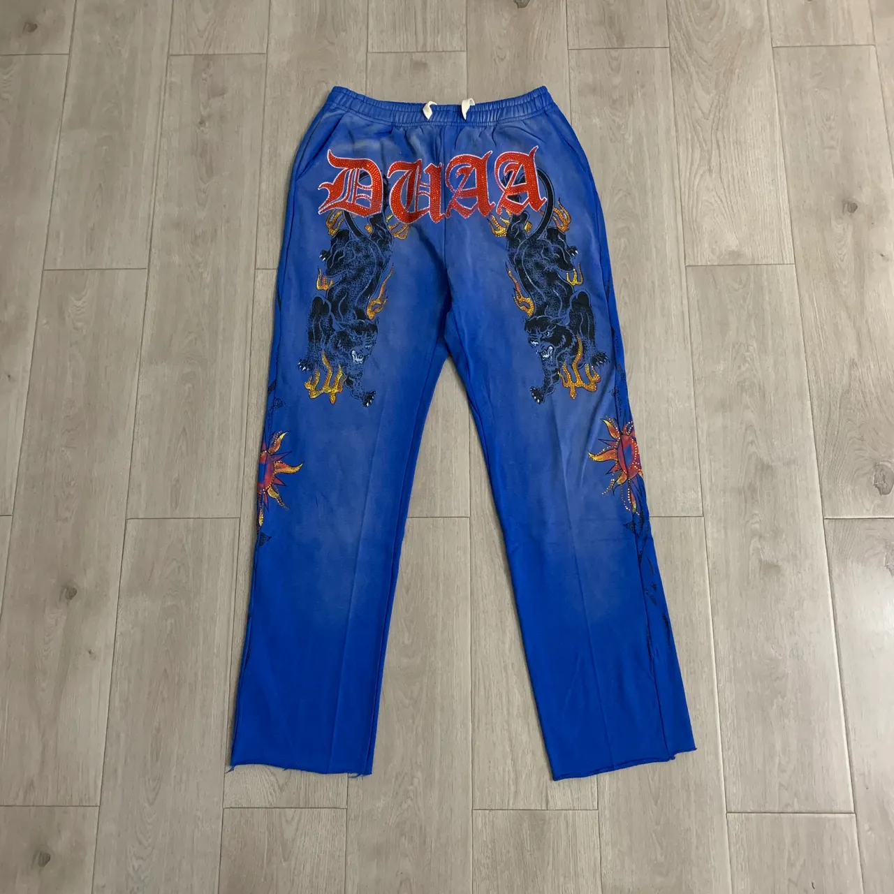 Blue Embroidered Panther Graphic Sweatpants