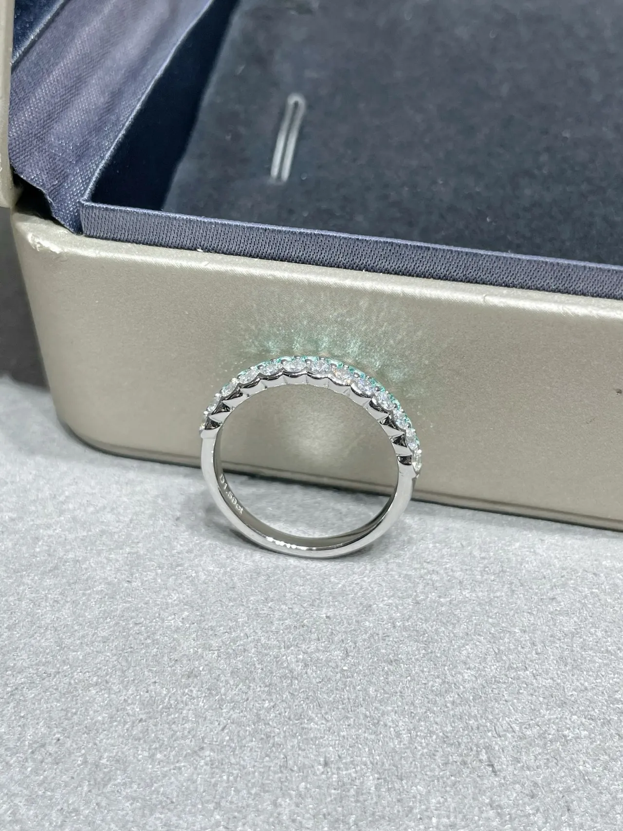 Silver-Tone Pavé-Set Teal and Clear Stone Stackable Eternity Rings