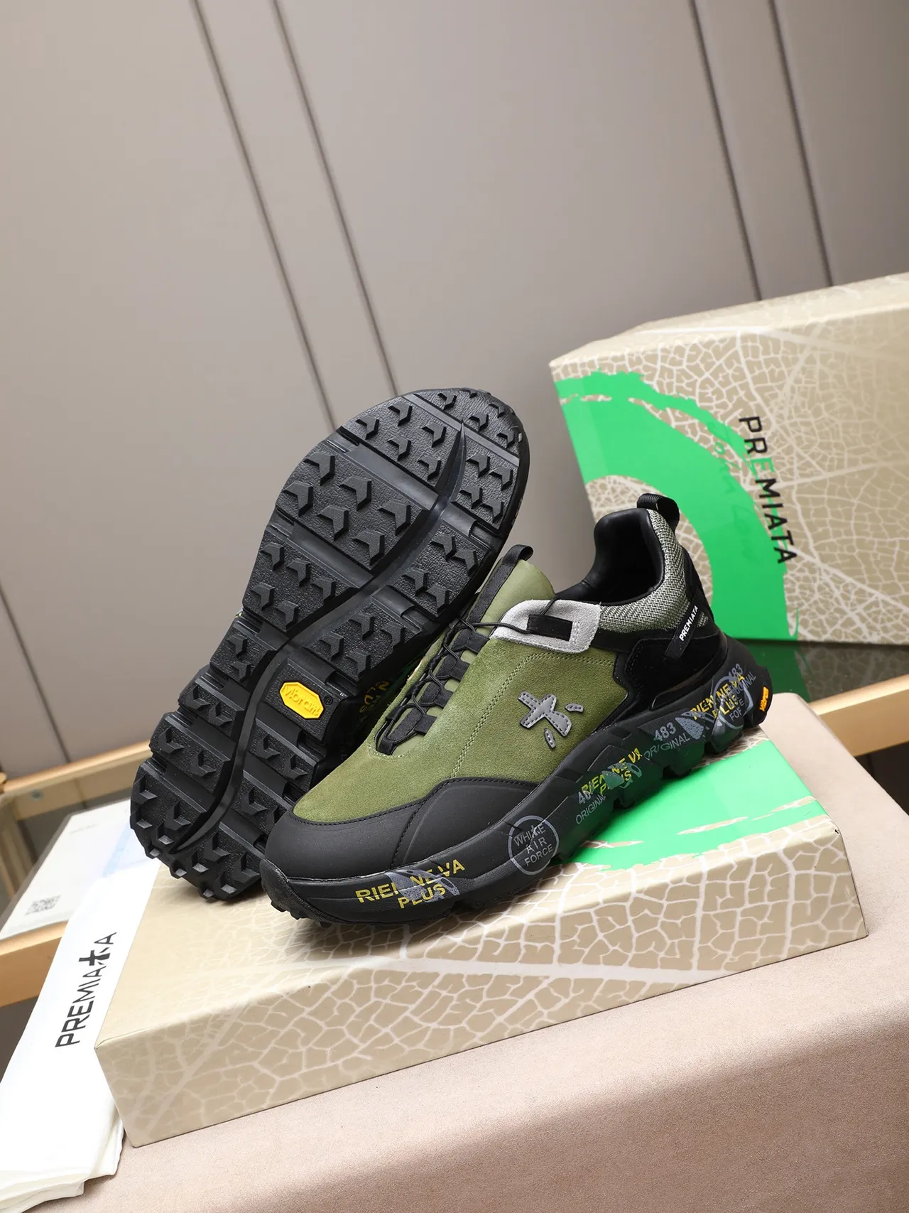 Premiata Rien Ne Va Plus Olive Green Chunky Lifestyle Sneaker