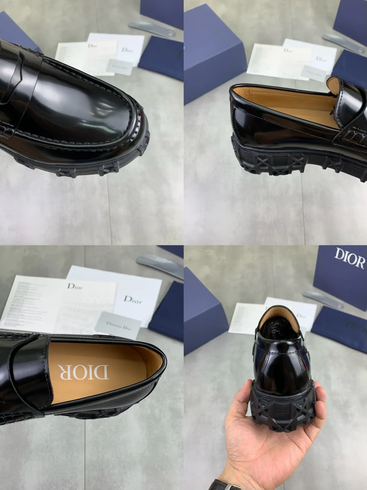 Dior Black Brown Glossy Patent Leather Penny Strap Loafer