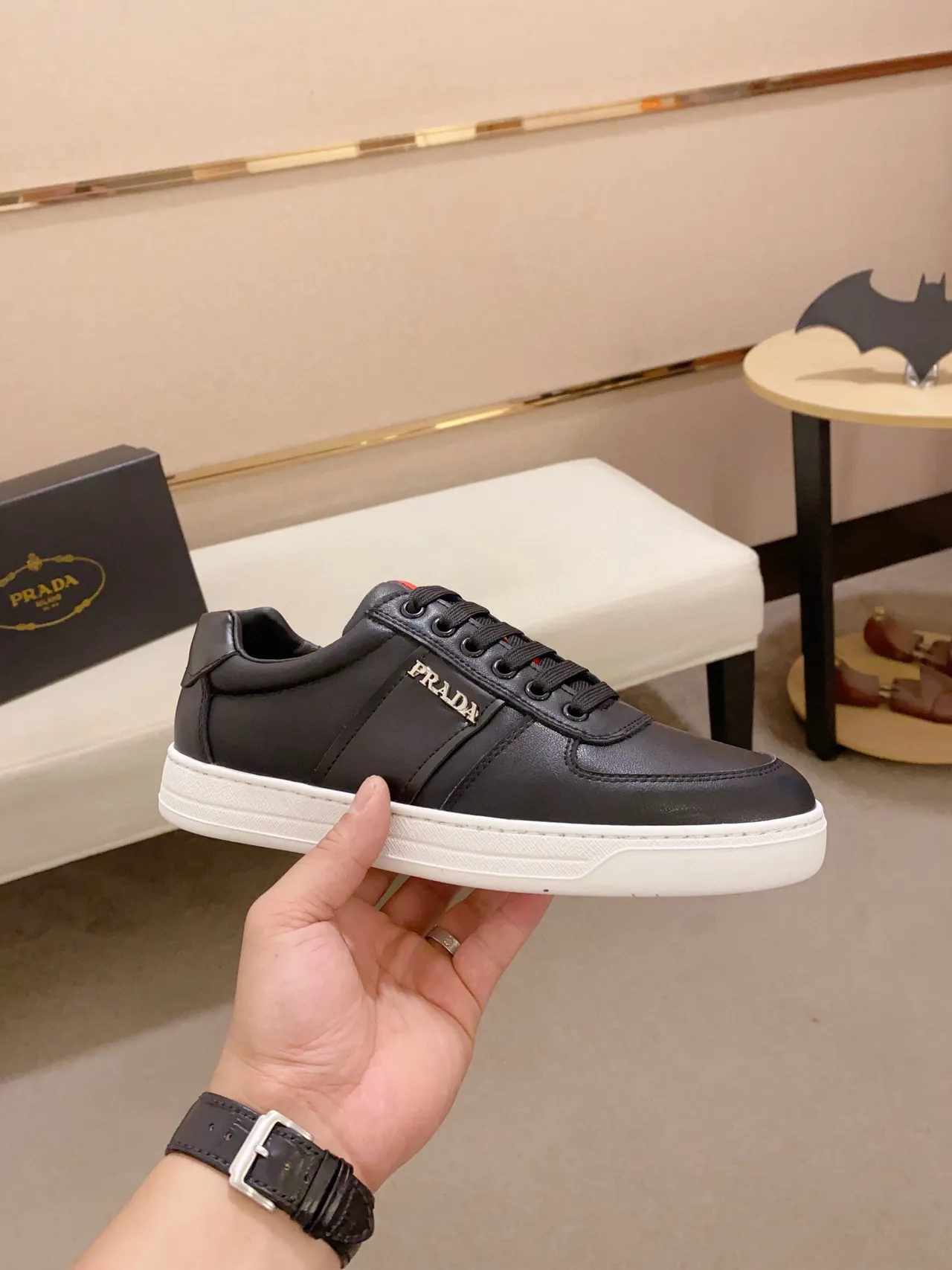 Prada Black Leather Side-Stripe Lifestyle Sneaker