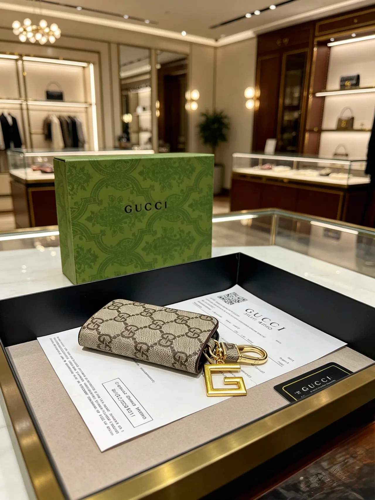 Gucci Ophidia Beige Brown GG Monogram Canvas Gold-Tone G Charm Coin Purse