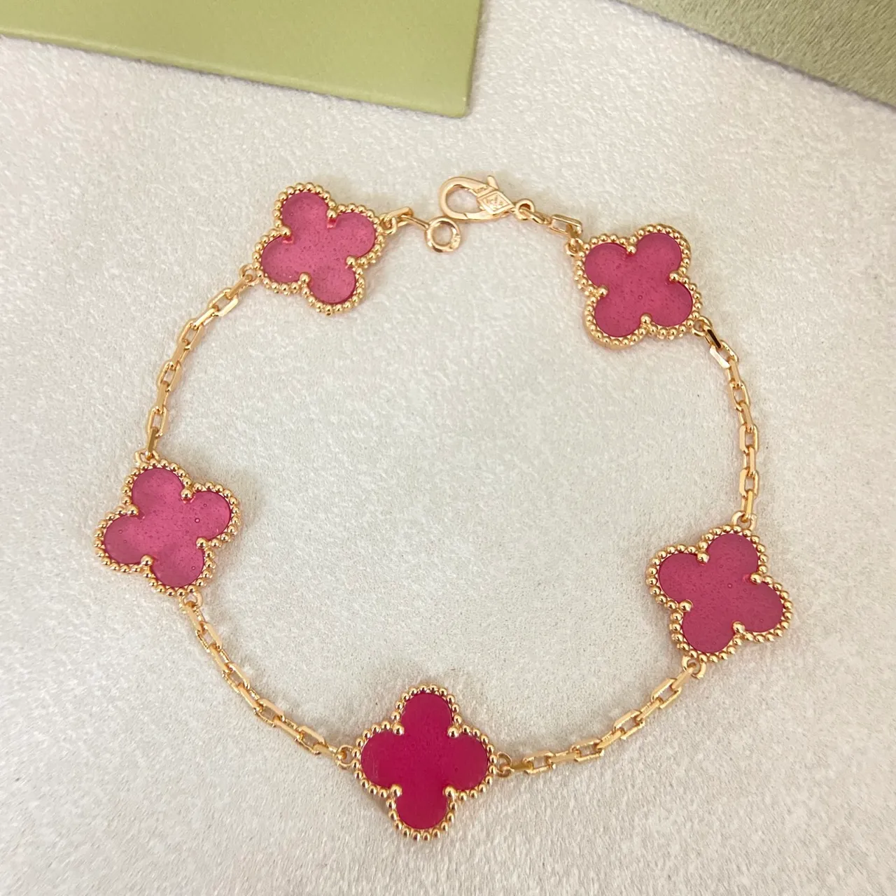 Van Cleef & Arpels Alhambra Pink Enamel Gold and Silver Bracelet