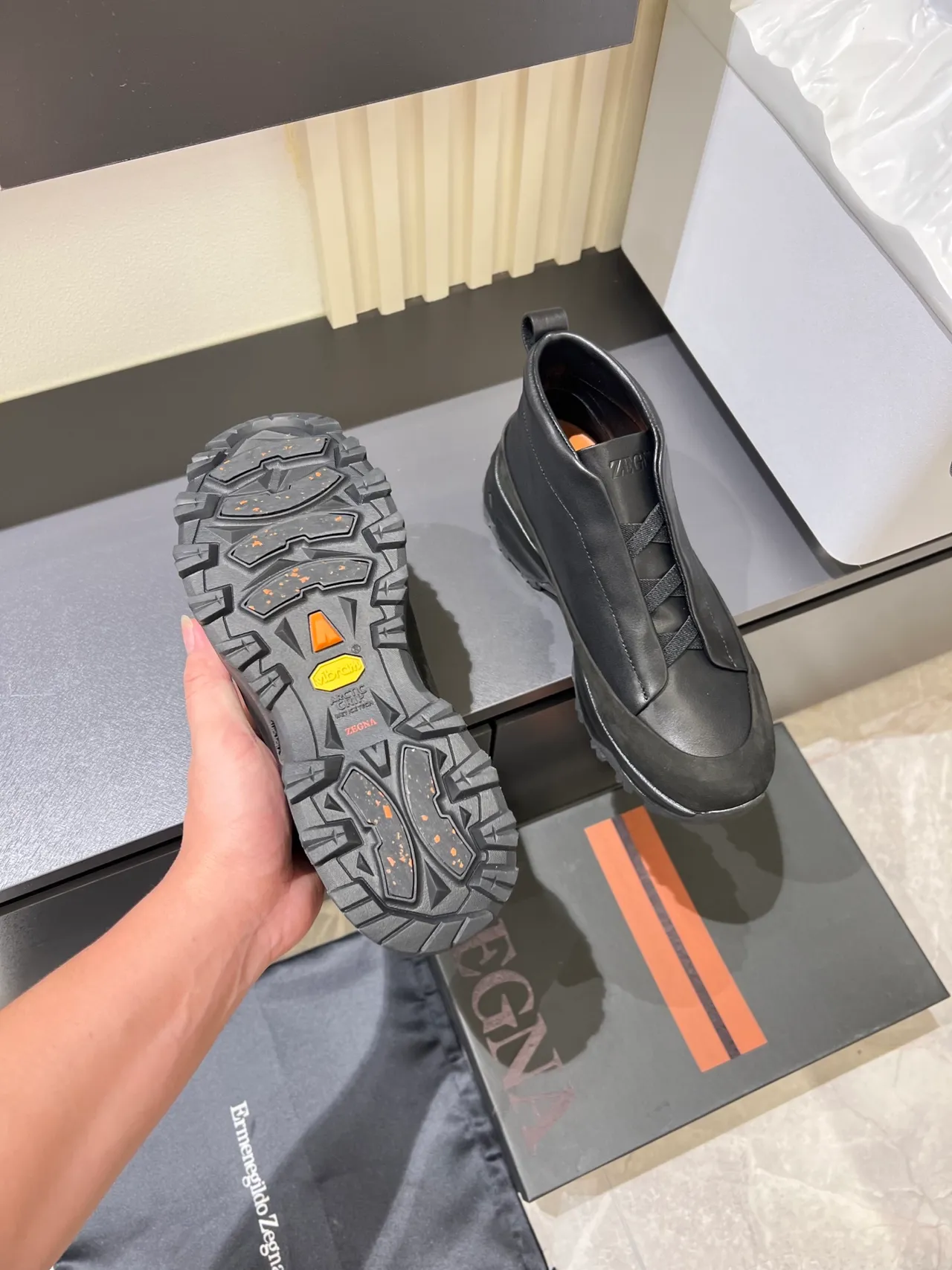 Black Slip-On Construction Matte Leather Upper Ankle Boots