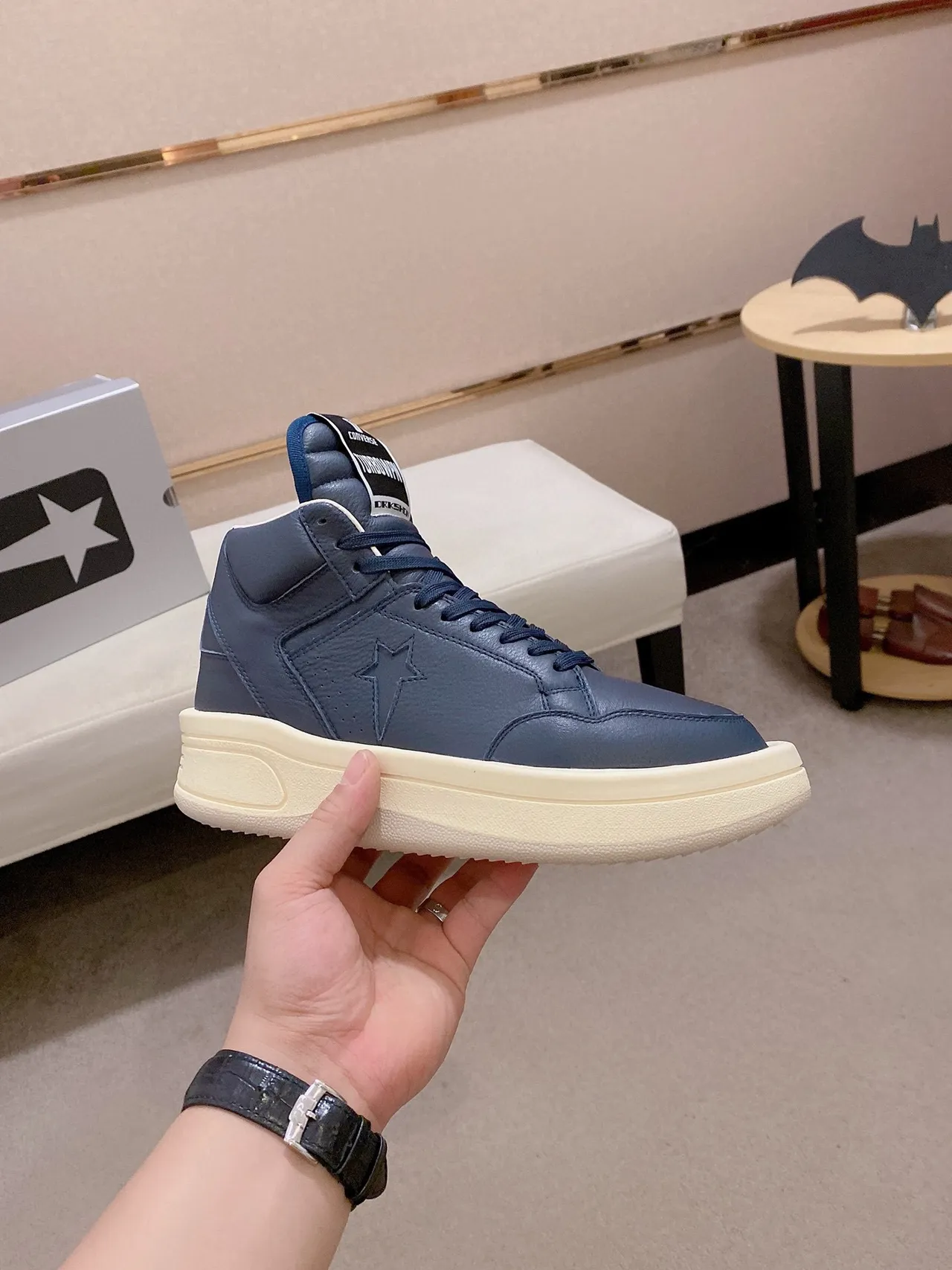 Converse Navy Beige High-Top Leather Upper Lifestyle Sneakers