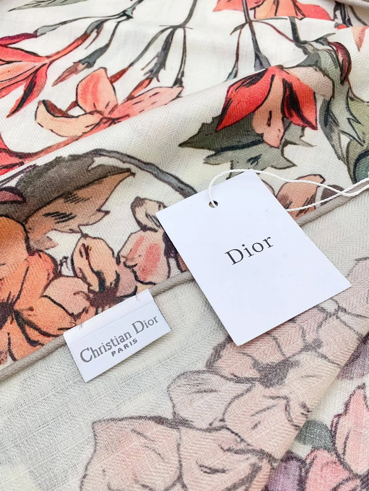 Dior Floral-Print Cream Silk Scarf