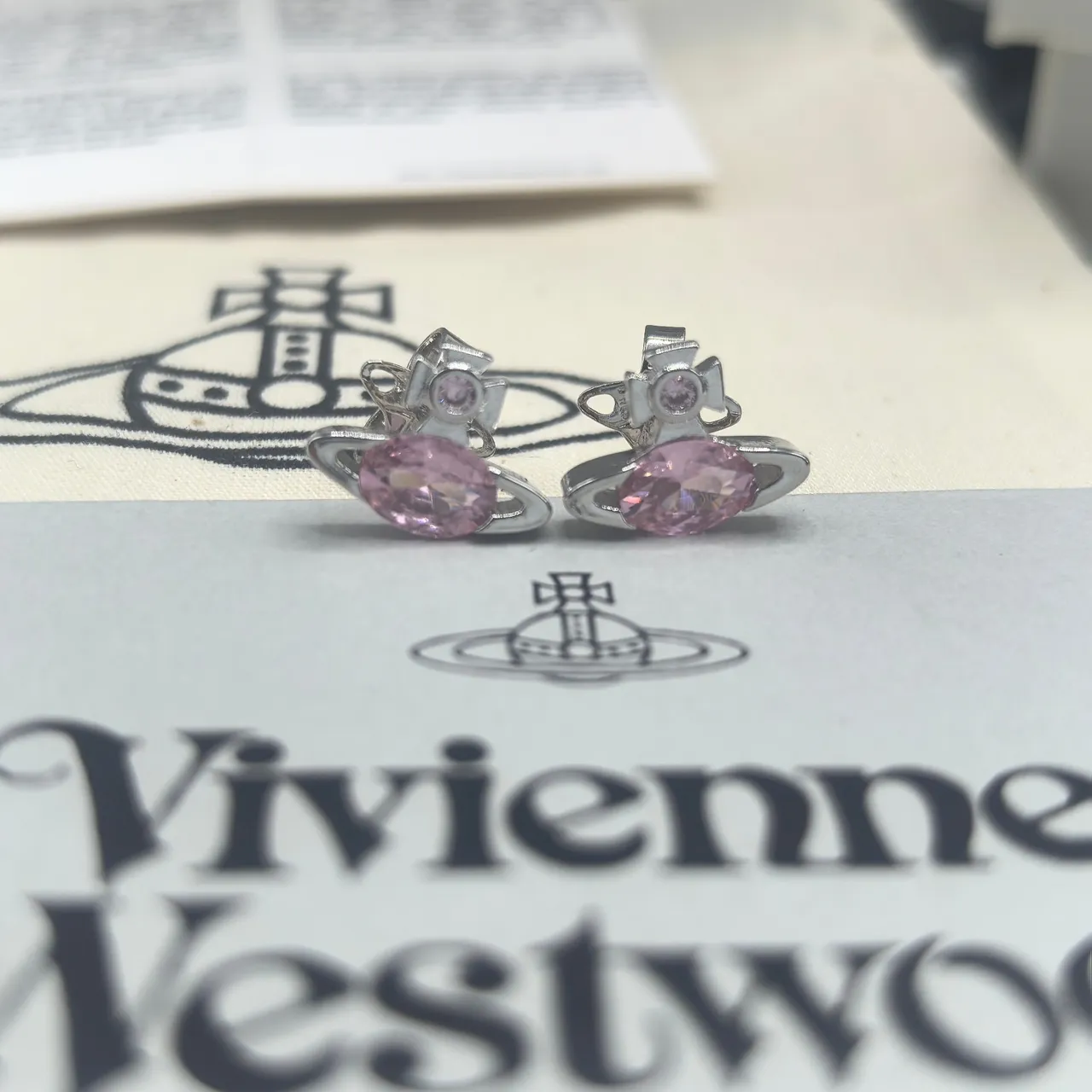 Vivienne Westwood Orb Multicolor Silver Motif Faceted Oval Stone Earrings