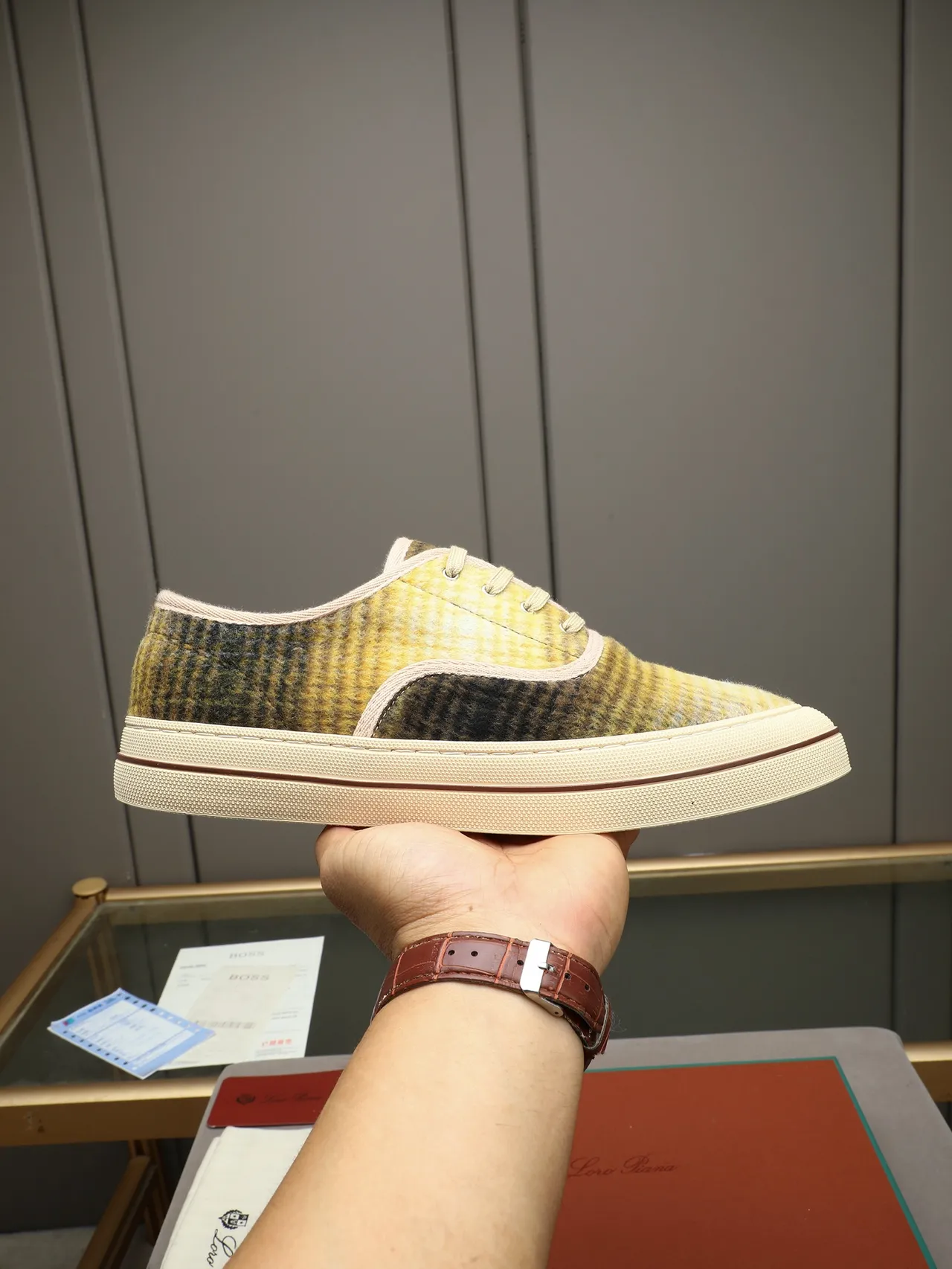 Loro Piana Plaid Wool Low-Top Sneaker
