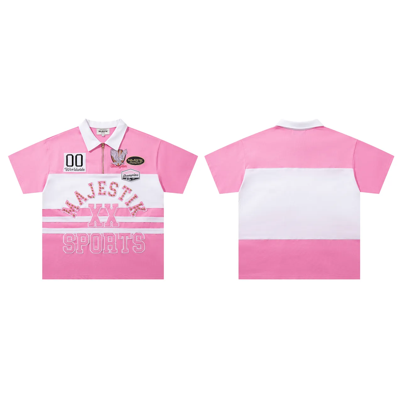 Champion Pink and White Color-Block Embroidered Polo Shirt
