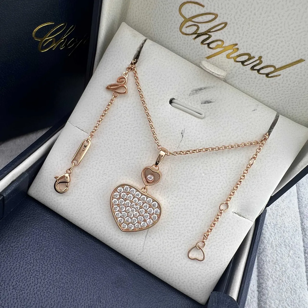 Chopard Happy Hearts Gold Silver Pavé-Set Heart Pendants Floating Motif Necklace