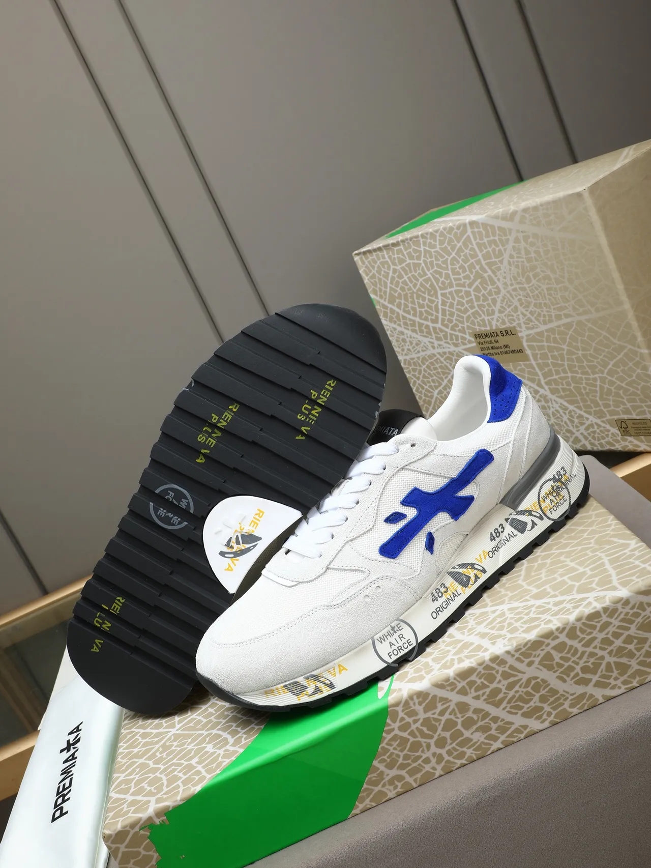 Premiata 483 Original White and Blue Lifestyle Sneakers